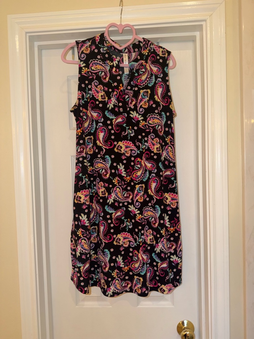 Sleeveless Black Paisley Mini Dress with Multicolor Print